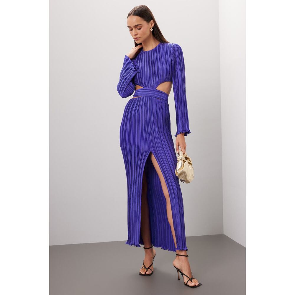 AIIFOS Phillipa Gown Crinkle Maxi‎ Dress Purple Cutout Long Slit Plisse Sz 8